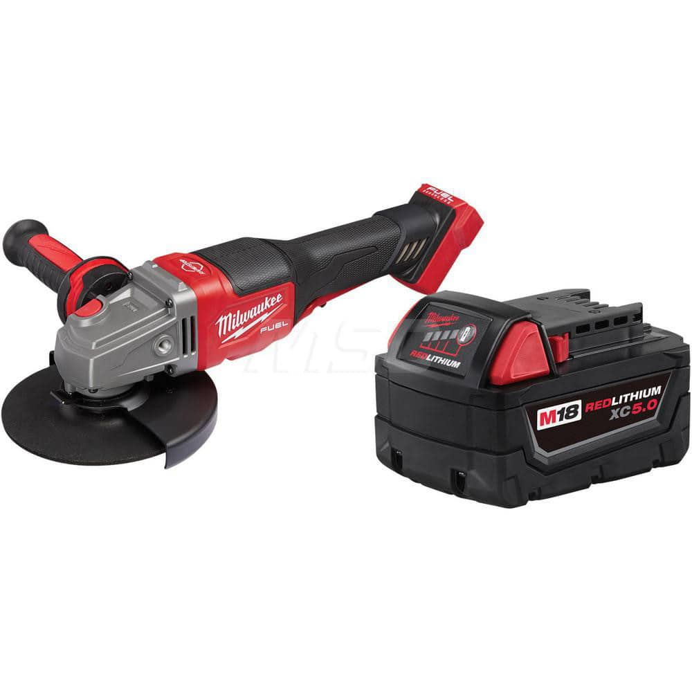 Cordless Angle Grinder: 4-1/2 to 6″ Wheel Dia, 9,000 RPM, 18V 5/8-11 Spindle, Paddle Switch, 1 Battery Included, Includes 18V 5Ah Li-Ion Red Battery Pack