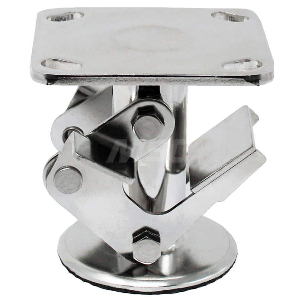 Floor Locks; Wheel Diameter: 4; Retracted Height: 4.625; Extended Height: 5.88; Top Plate Size: 4″ x  4 1/2″; Bolt Hole Spacing: 2-5/8″ x 3-5/8″ to 3″ x 3″; Attaching Bolt Size: 0.375; Top Plate Thickness: 0.25; Minimum Height: 4.6250; Maximum Height: 5.8