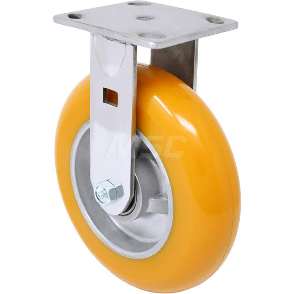 Top Plate Caster: Polyurethane, 8″ Wheel Dia, 2″ Wheel Width, 1,200 lb Capacity, 9-1/2″ OAH 4.5″ Plate Length, 4″ Plate Width