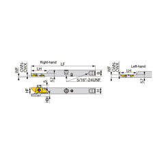 Indexable Cutoff Toolholder: Left Hand 16 mm Shank Height, 16 mm Shank Width, Uses 06, 12, 16 & 20 Inserts, Series JSXX