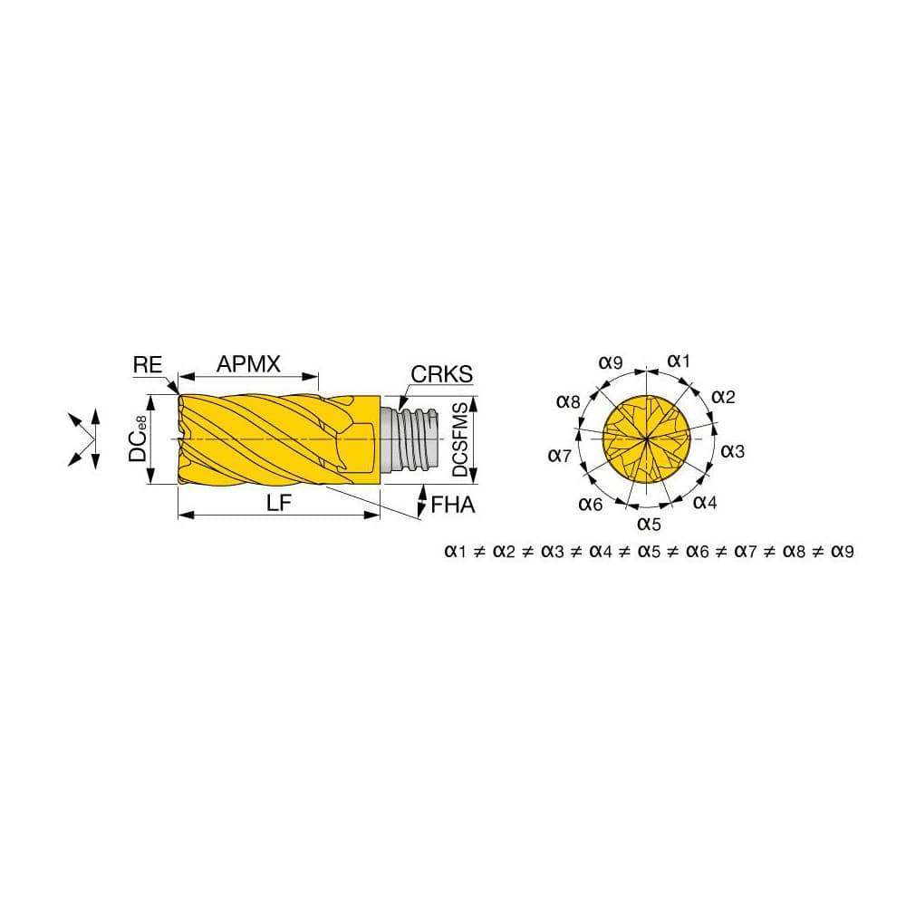 Corner Radius End Mill Head: 7 Flutes S06, TiAlN Coated, Series VED