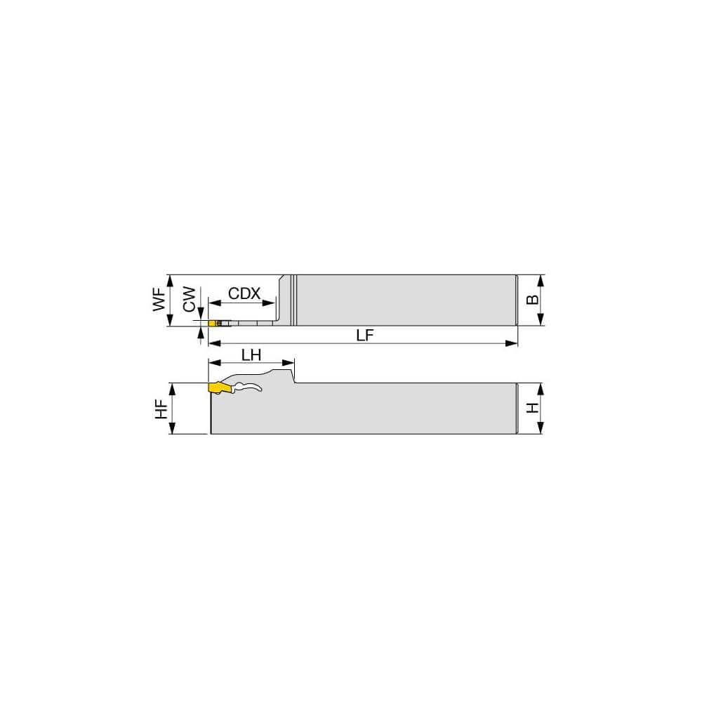 Indexable Grooving Toolholder:  QSER12-4T33,  0.1181″ Max Groove Width 1.2990″ Max Depth,  Uses 3 Inserts,  0.7500″ Shank Height,  3/4″ Shank Width,  No