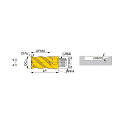 Corner Chamfer End Mill Head: 0.7874″ Dia, 45 °, 6 Flute S08, TiAlN Finish, Helical Flute, Series VED