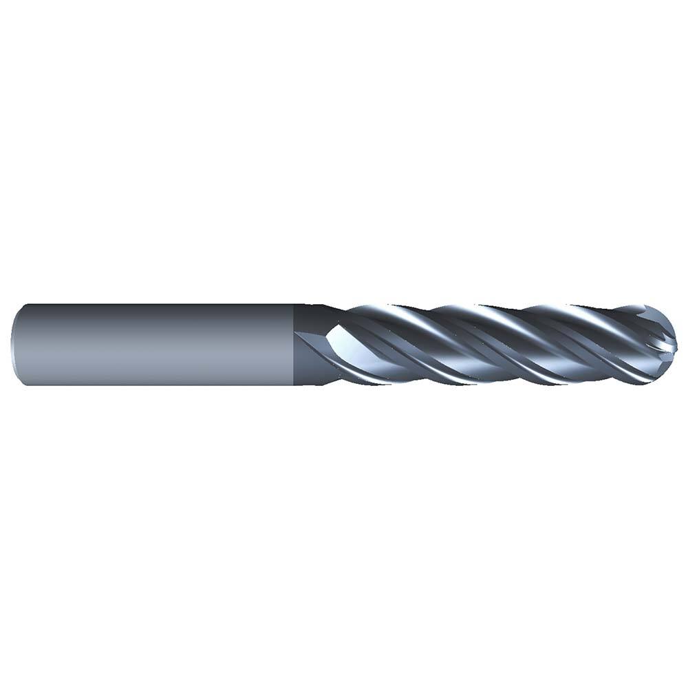 Eliminator - Ball End Mills; Mill Diameter (Inch): 1/2 ; Mill Diameter (Decimal Inch): 0.5000 ; Number of Flutes: 4 ; Length of Cut (Inch): 2 ; Material: Solid Carbide ; Overall Length (Inch): 4 - Exact Industrial Supply