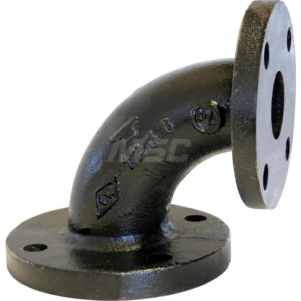 Black 90 ° Flanged Elbow: 4 x 2-1/2″, 125 psi, Threaded Cast Iron, Black Finish, Class 125