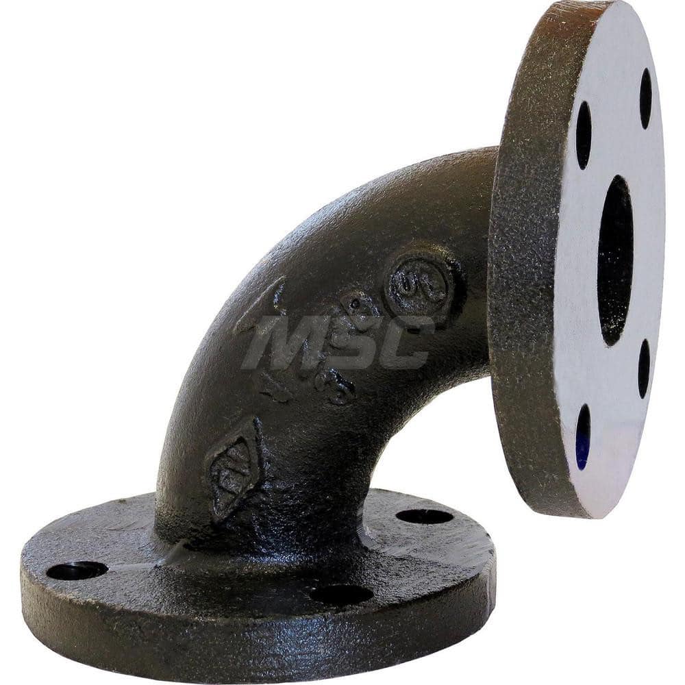 Black 90 ° Flanged Elbow: 4″, 125 psi, Threaded Cast Iron, Galvanized Finish, Class 125