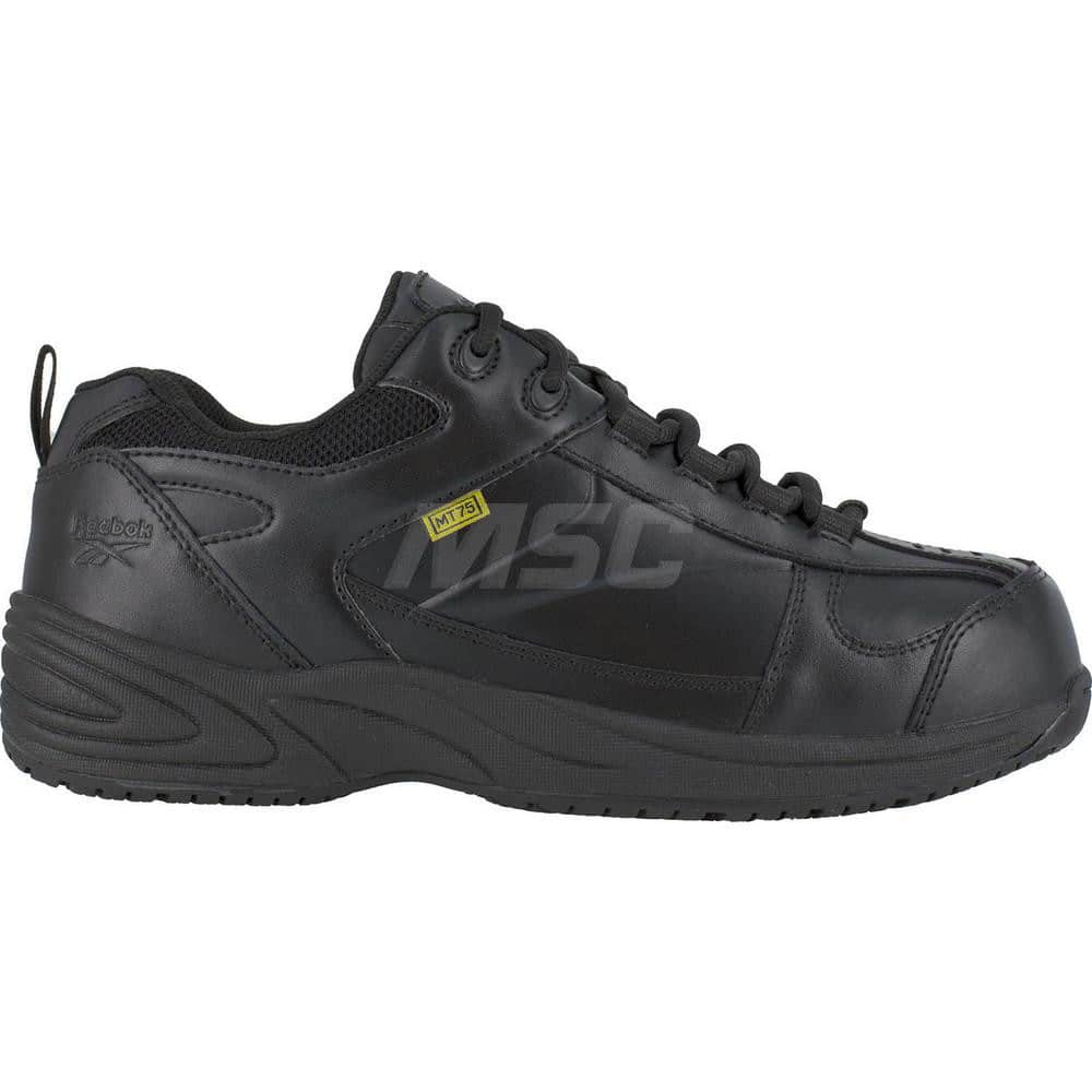 Work Boot: Size 8, Leather, Composite Toe Black, Wide Width