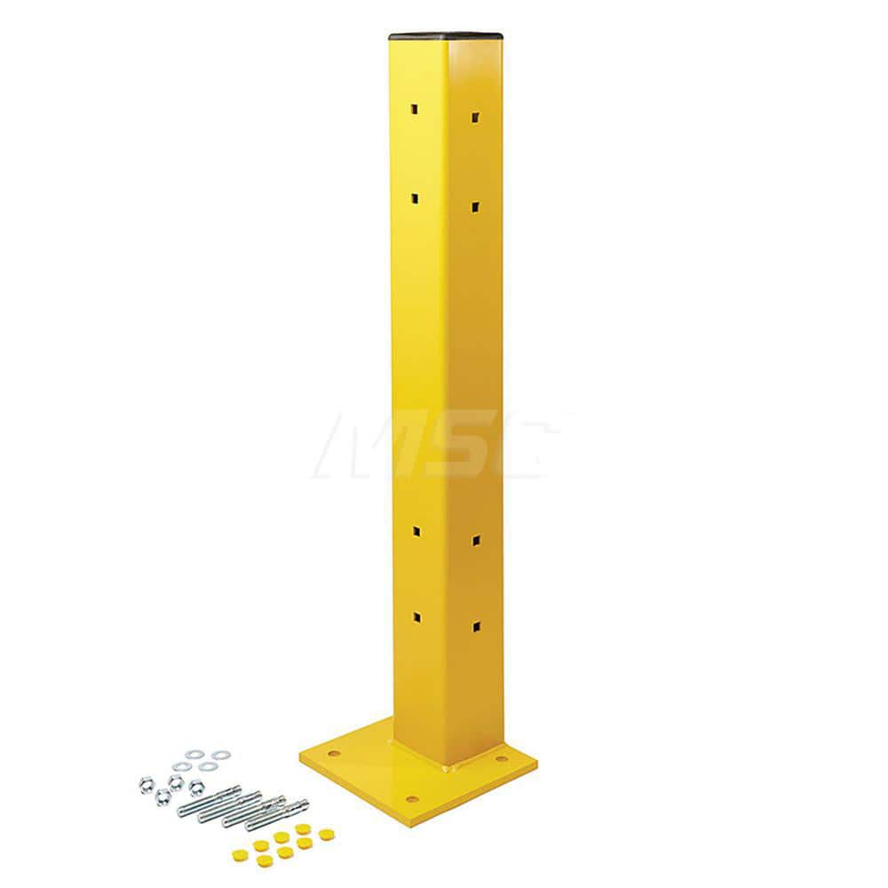 Traffic Guard Rail Mount Post: Built-In & In-Ground Mount, Steel, Yellow Use with Guard Rail