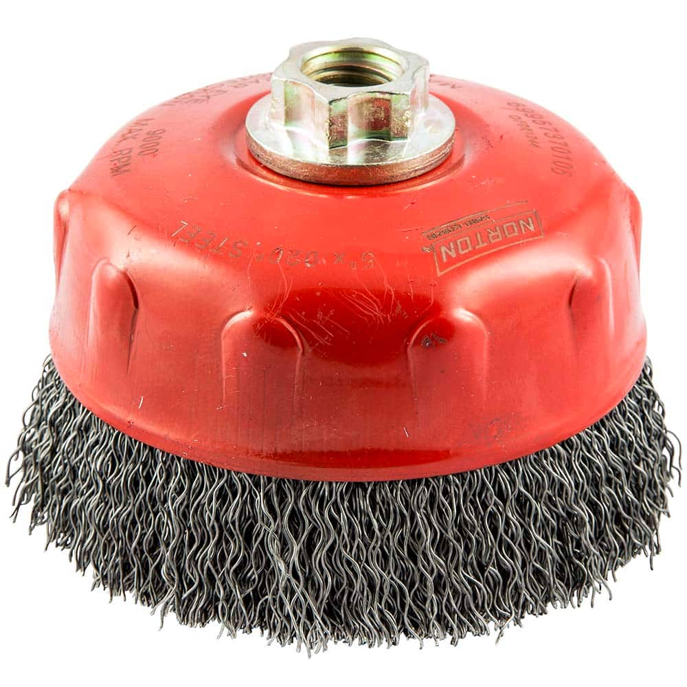 Norton - 5" Diam 5/8-11 Threaded Arbor Carbon Steel Fill Cup Brush - USA Tool & Supply