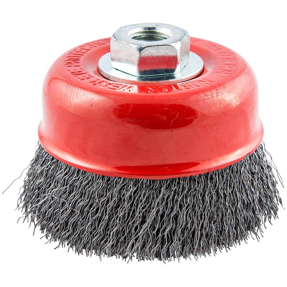 Norton - 4" Diam 5/8-11 Threaded Arbor Carbon Steel Fill Cup Brush - USA Tool & Supply