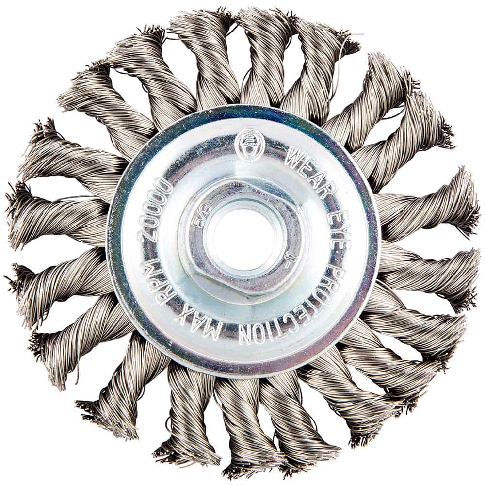 Norton - 4" OD, 5/8-11 Arbor Hole, Knotted Stainless Steel Wheel Brush - USA Tool & Supply