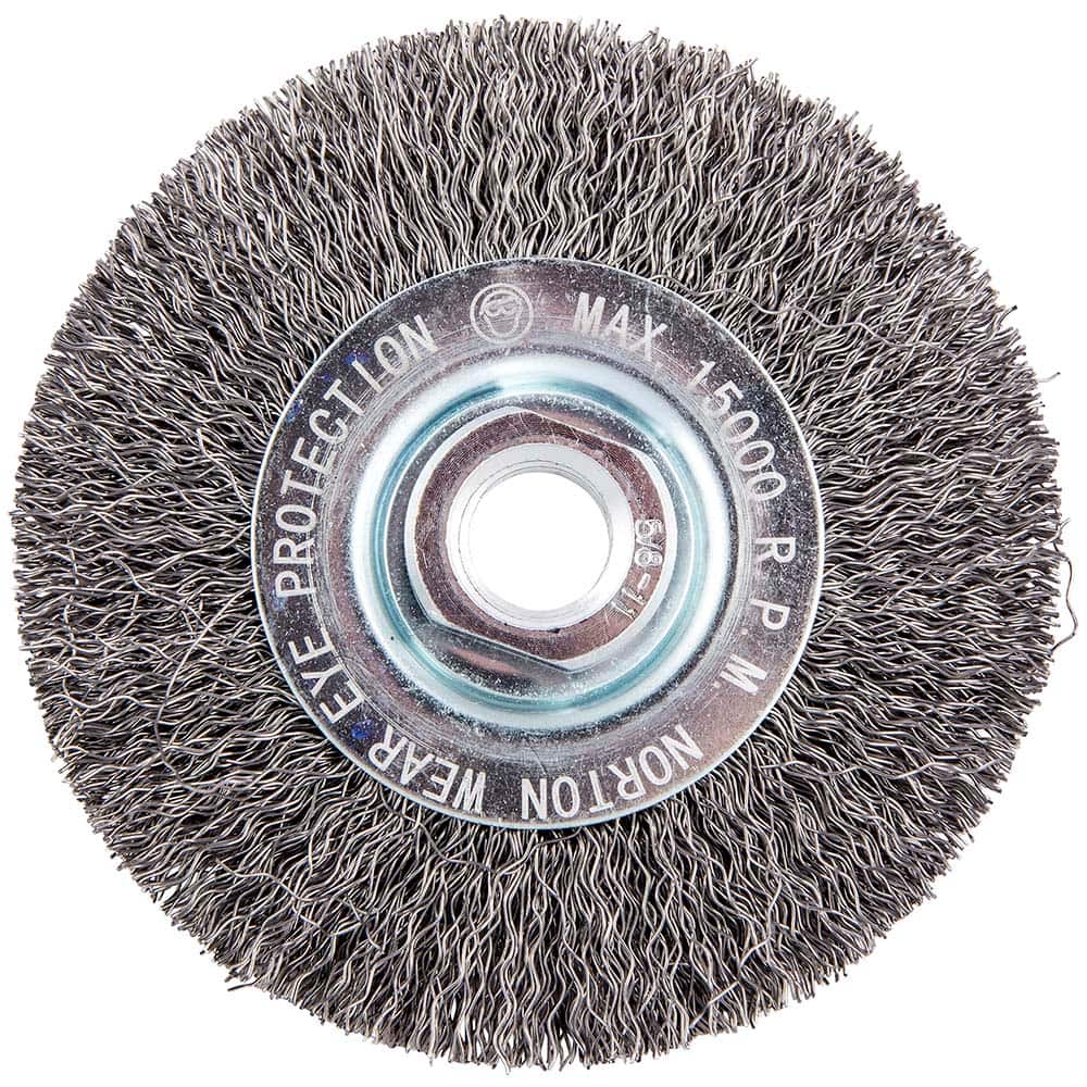 Norton - 4" OD, 5/8-11 Arbor Hole, Crimped Carbon Wheel Brush - USA Tool & Supply