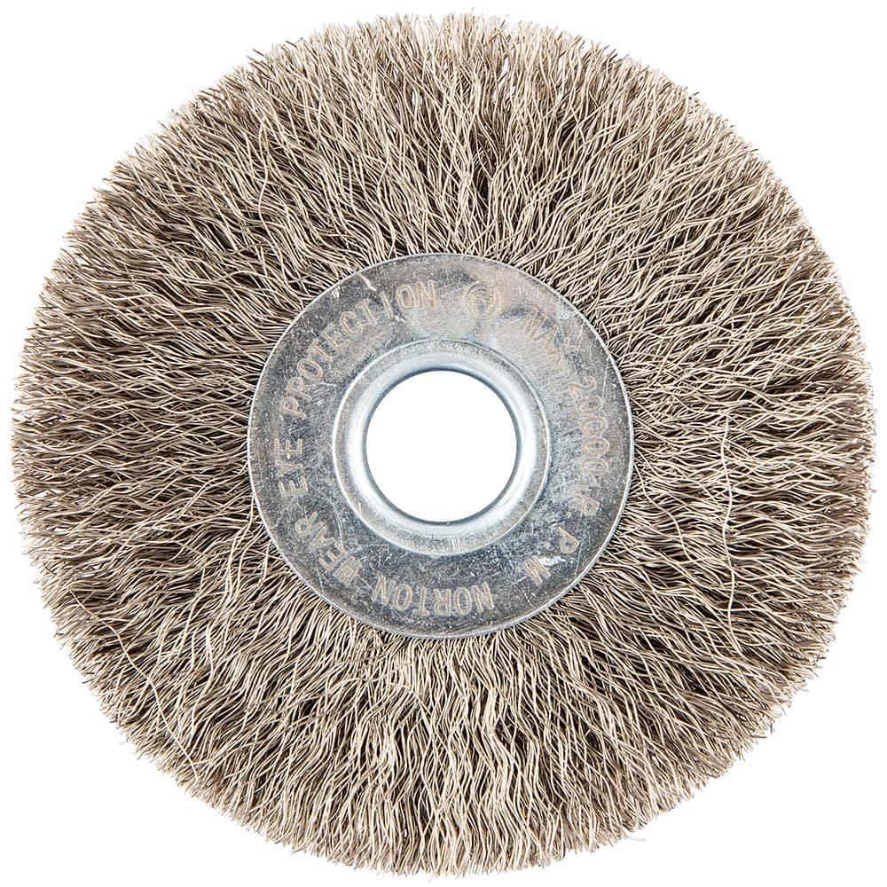 Norton - 3" OD, 1/2" Arbor Hole, Crimped Stainless Steel Wheel Brush - USA Tool & Supply