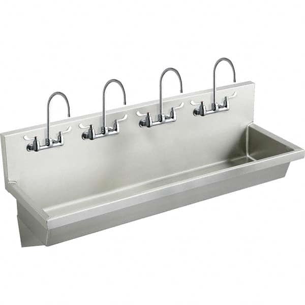 ELKAY - Stainless Steel Sinks Type: (4) Person Wash-Station w/Manual Faucet Outside Length: 96 (Inch) - USA Tool & Supply