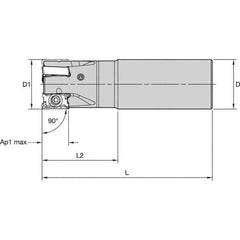 Kennametal - 1" Cut Diam, 15.5mm Max Depth of Cut, 1" Shank Diam, 254mm OAL, Indexable Square Shoulder End Mill - LNGU15T608SRGE Inserts, Cylindrical Shank, 0° Lead Angle, Through Coolant, Series MILL 4-15 - USA Tool & Supply