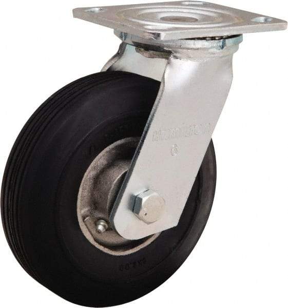 Hamilton - 6" Diam x 2" Wide, Rubber Swivel Caster - 300 Lb Capacity, Top Plate Mount, 4" x 4-1/2" Plate, Straight Roller Bearing - USA Tool & Supply