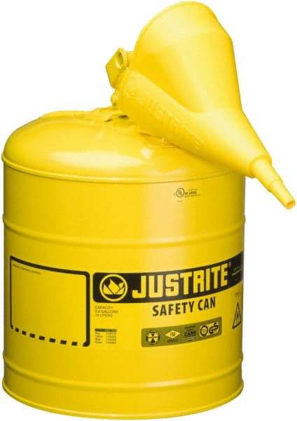 Justrite - 5 Gal Galvanized Steel Type I Safety Can - 16-7/8" High x 11-3/4" Diam, Yellow - USA Tool & Supply