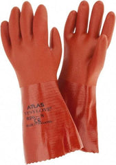 SHOWA - Size S (7), 12" Long, 18 mil Thick, Supported, PVC Chemical Resistant Gloves - Rough Finish, Knit Lined, Gauntlet Cuff, ANSI Abrasion Level 4, ANSI Cut Level 1, ANSI Puncture Level 1, Orange - USA Tool & Supply