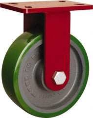Hamilton - 8" Diam x 2-1/2" Wide x 10-1/8" OAH Top Plate Mount Rigid Caster - Polyurethane Mold onto Cast Iron Center, 2,000 Lb Capacity, Sealed Precision Ball Bearing, 5 x 7" Plate - USA Tool & Supply