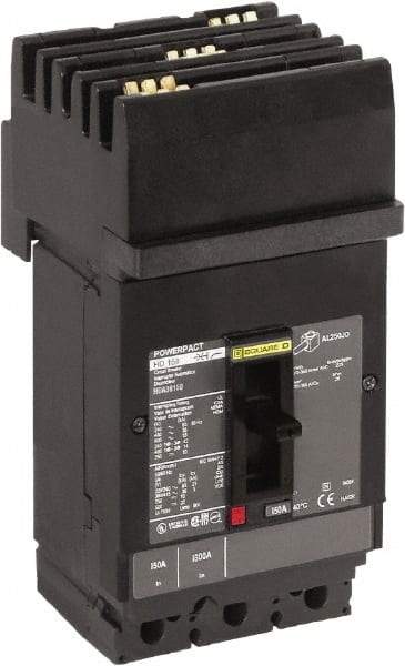 Square D - 15 Amp, 600 VAC, 3 Pole, Plug In Molded Case Circuit Breaker - Thermal Magnetic Trip, Multiple Breaking Capacity Ratings, 14-3/0 AWG - USA Tool & Supply