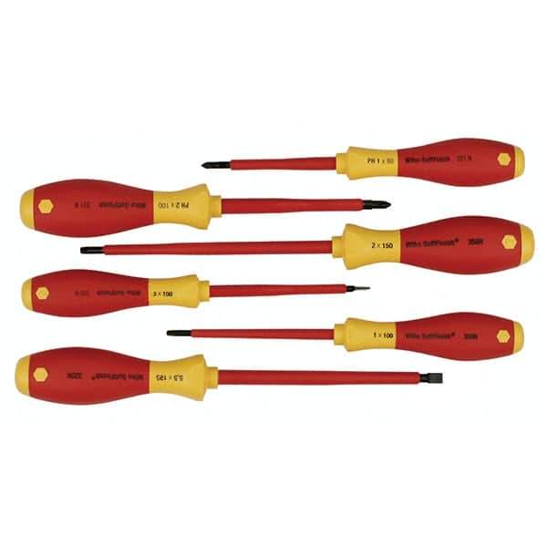 Wiha - 6 Piece Slotted, Phillips & Square Screwdriver Set - Bit Sizes: Philips #1 & #2, Comes in Vinyl Pouch - USA Tool & Supply