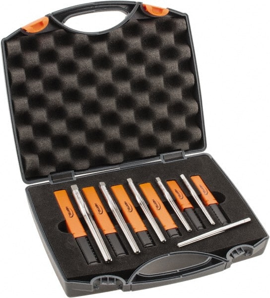Hertel - #7/0 to #0 Pin, 0.0666 to 0.1638" Diam, 0.0497 to 0.1287" Small End, Straight Shank, Taper Pin Reamer Set - USA Tool & Supply