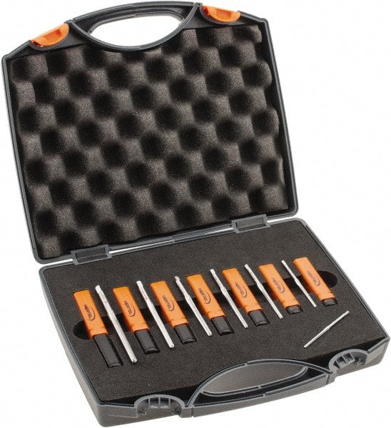 Hertel - #7/0 to #0 Pin, 0.0666 to 0.1638" Diam, 0.0497 to 0.1287" Small End, Straight Shank, Taper Pin Reamer Set - USA Tool & Supply