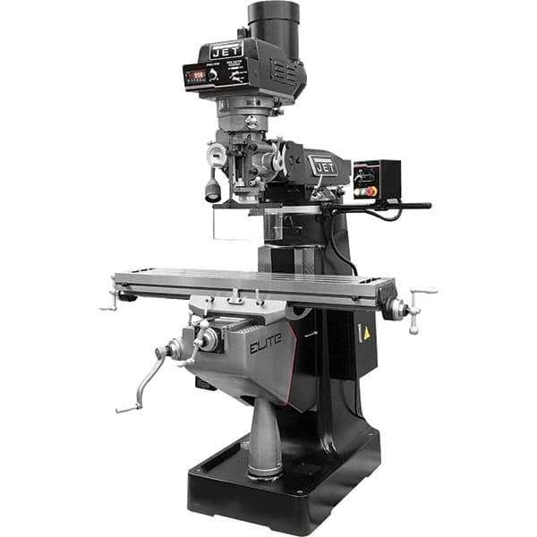 Jet - 9" Table Width x 49" Table Length, Electronic Variable Speed Control, 3 Phase Knee Milling Machine - R8 Spindle Taper, 3 hp - USA Tool & Supply