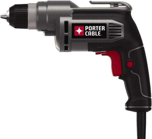 Porter-Cable - 3/8" Keyless Chuck, 2,500 RPM, Pistol Grip Handle Electric Drill - 6.5 Amps, 120 Volts, Reversible, Includes 3/8" Drill - USA Tool & Supply