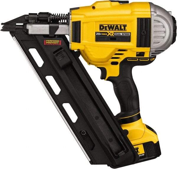 DeWALT - Cordless Framing Nailer - 0.13 Gauge Nail Diameter, 2 to 3-1/2 Inch Long Nail, Lithium-Ion, Battery and Case Included - USA Tool & Supply