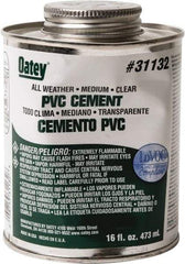 Oatey - 16 oz All-Purpose Medium Bodied Cement - Clear, Use with PVC - USA Tool & Supply