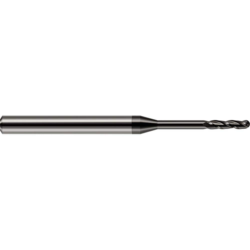 Ball End Mill: 0.25″ Dia, 1.5″ LOC, 3 Flute, Solid Carbide 4″ OAL, 1/4″ Shank Dia, 30 ° Helix, Amorphous Diamond Coated, Single End