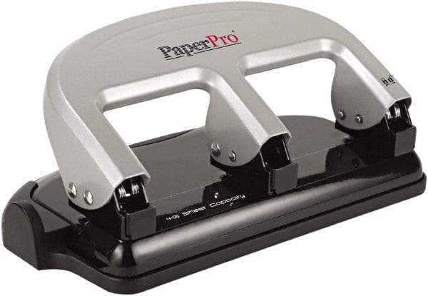 PaperPro - Paper Punches Type: 40 Sheet Manual Three Hole Punch Color: Black/Silver - USA Tool & Supply