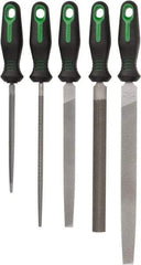 Nicholson - 5 Piece American Pattern File Set - 10", 8", 6" Long, Bastard Coarseness, Ergonomic Handle, Set Includes Round, Half Round, Mill, Slim Taper, Flat - USA Tool & Supply