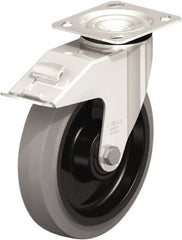 Swivel Top Plate Caster: Rubber, 8″ Wheel Dia, 2″ Wheel Width, 660 lb Capacity, 9-1/4″ OAH Rubber, 660 Lb Capacity, Ball Bearing, 4 x 4-1/2″ Plate