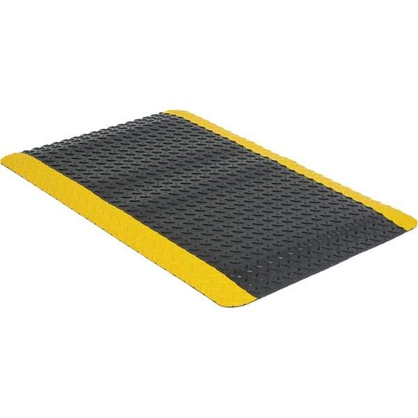 Wearwell - 3' Long x 2' Wide, Dry Environment, Anti-Fatigue Matting - Black with Yellow Borders, Vinyl with Urethane Sponge Base, Beveled on 4 Sides - USA Tool & Supply