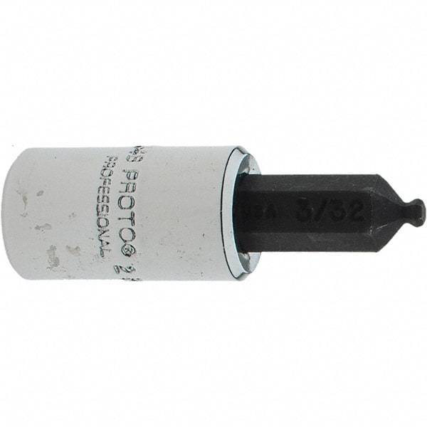 Proto - 1/4" Drive, 3/32" Hex Bit Socket - 1-1/2" OAL, 1.047" Bit Length, Ball End - USA Tool & Supply
