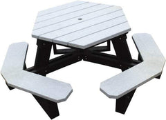 Vestil - 69-1/2" Long x 69-1/2" Wide x 30-1/4" High Stationary Hexagon Picnic Table - Gray, Recycled Plastic - USA Tool & Supply