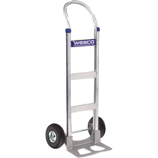 Wesco Industrial Products - 600 Lb Capacity 49" OAH Hand Truck - 14 x 7-1/2" Base Plate, Swept Back, Continuous Handle, Aluminum, Full Pneumatic Wheels - USA Tool & Supply