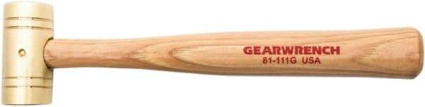 GearWrench - 1 Lb Nonsparking Brass Hammer - 10-1/2" OAL, 1-1/4" Face Diam, Hickory Handle - USA Tool & Supply