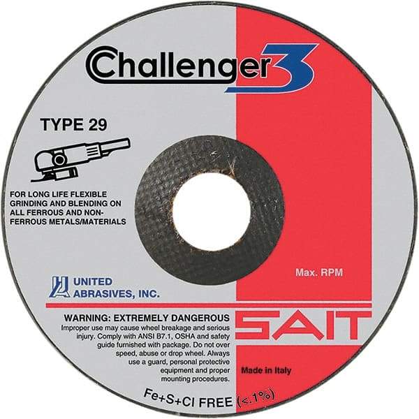 Sait - 4-1/2" Wheel Diam, 1/8" Wheel Thickness, 7/8" Arbor Hole, Type 29 Depressed Center Wheel - Coarse Grade, Aluminum Oxide/Silicon Carbide Blend, 13,280 Max RPM - USA Tool & Supply
