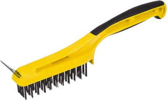 Hyde Tools - Steel Surface Preparation Wire Brush & Scraper - 3" Bristle Length, 4" Wide, Plastic Overmold Handle - USA Tool & Supply