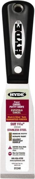 Hyde Tools - 1-5/16" Wide Chisel Edge Blade Stainless Steel Putty Knife - Stiff, Nylon Handle - USA Tool & Supply