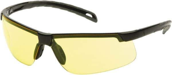 PYRAMEX - Yellow Lenses, Framed Safety Glasses - Scratch Resistant, Black Polycarbonate Frame, Size Universal, Wrap Around - USA Tool & Supply