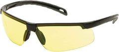 PYRAMEX - Yellow Lenses, Framed Safety Glasses - Scratch Resistant, Black Polycarbonate Frame, Size Universal, Wrap Around - USA Tool & Supply