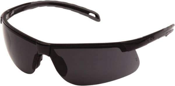 PYRAMEX - Gray Lenses, Framed Safety Glasses - Scratch Resistant, Black Polycarbonate Frame, Size Universal, Wrap Around - USA Tool & Supply