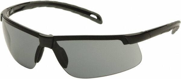 PYRAMEX - Gray Lenses, Framed Safety Glasses - Anti-Fog, Scratch Resistant, Black Polycarbonate Frame, Size Universal, Wrap Around - USA Tool & Supply