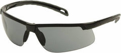 PYRAMEX - Gray Lenses, Framed Safety Glasses - Anti-Fog, Scratch Resistant, Black Polycarbonate Frame, Size Universal, Wrap Around - USA Tool & Supply