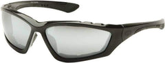 PYRAMEX - Silver Mirror Lenses, Framed Safety Glasses - Anti-Fog, Scratch Resistant, Black Nylon Frame, Size Universal, Wrap Around - USA Tool & Supply