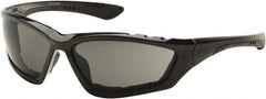 PYRAMEX - Gray Lenses, Framed Safety Glasses - Anti-Fog, Scratch Resistant, Black Nylon Frame, Size Universal, Wrap Around - USA Tool & Supply